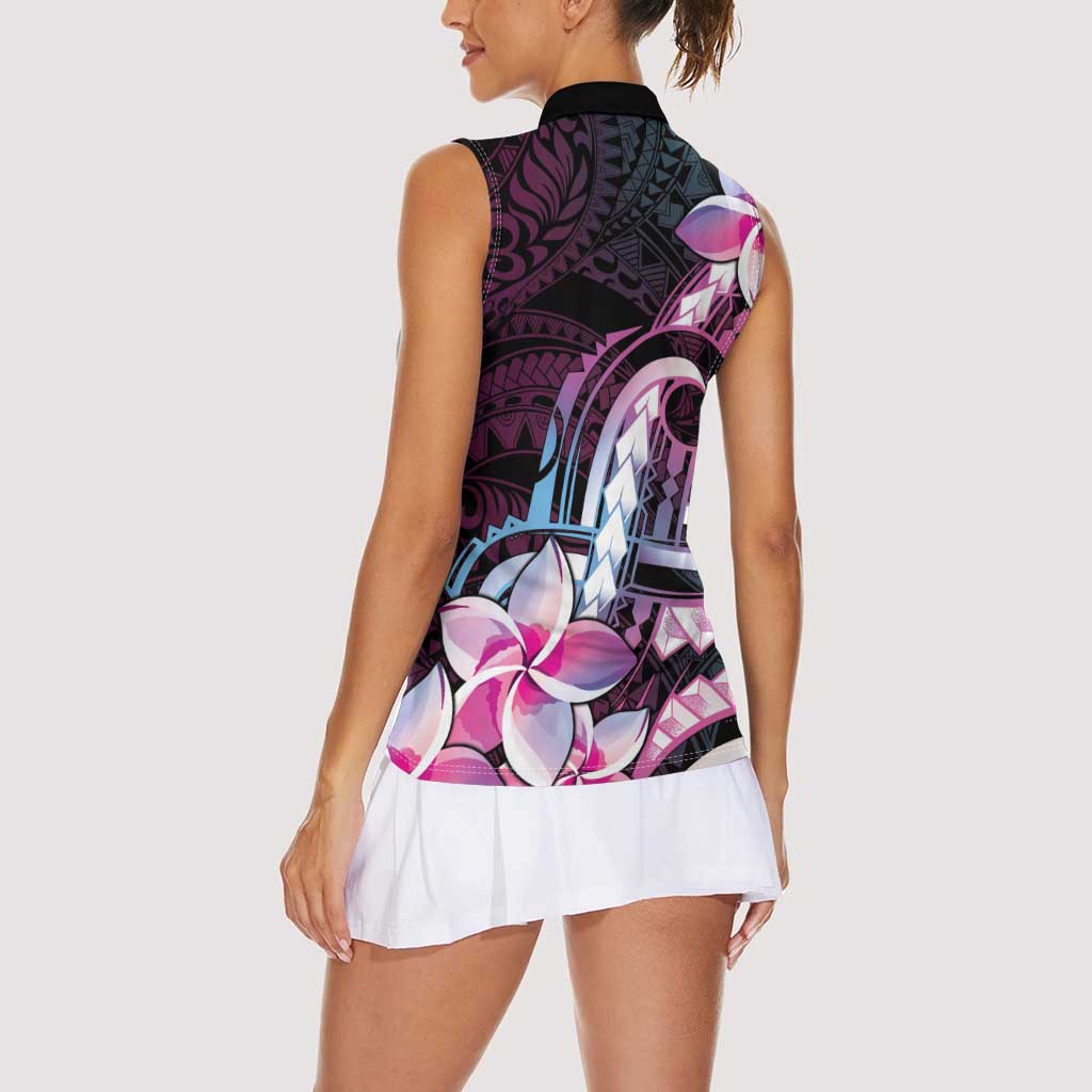 Polynesian Art Tattoo Women Sleeveless Polo Shirt Plumeria Flowers Pink Gradient LT05 - Polynesian Pride