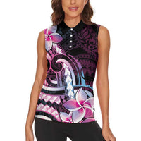 Polynesian Art Tattoo Women Sleeveless Polo Shirt Plumeria Flowers Pink Gradient LT05 - Polynesian Pride