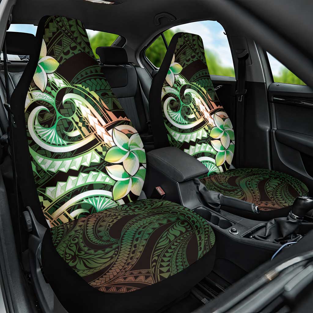 Polynesian Art Tattoo Car Seat Cover Plumeria Flowers Green Gradient LT05 One Size Green - Polynesian Pride