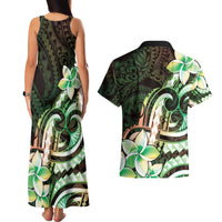 Polynesian Art Tattoo Couples Matching Tank Maxi Dress and Hawaiian Shirt Plumeria Flowers Green Gradient LT05 - Polynesian Pride