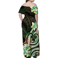 Polynesian Art Tattoo Family Matching Off Shoulder Maxi Dress and Hawaiian Shirt Plumeria Flowers Green Gradient LT05 - Polynesian Pride
