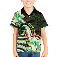 Polynesian Art Tattoo Family Matching Puletasi and Hawaiian Shirt Plumeria Flowers Green Gradient LT05 Son's Shirt Green - Polynesian Pride