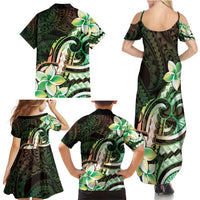 Polynesian Art Tattoo Family Matching Summer Maxi Dress and Hawaiian Shirt Plumeria Flowers Green Gradient LT05 - Polynesian Pride