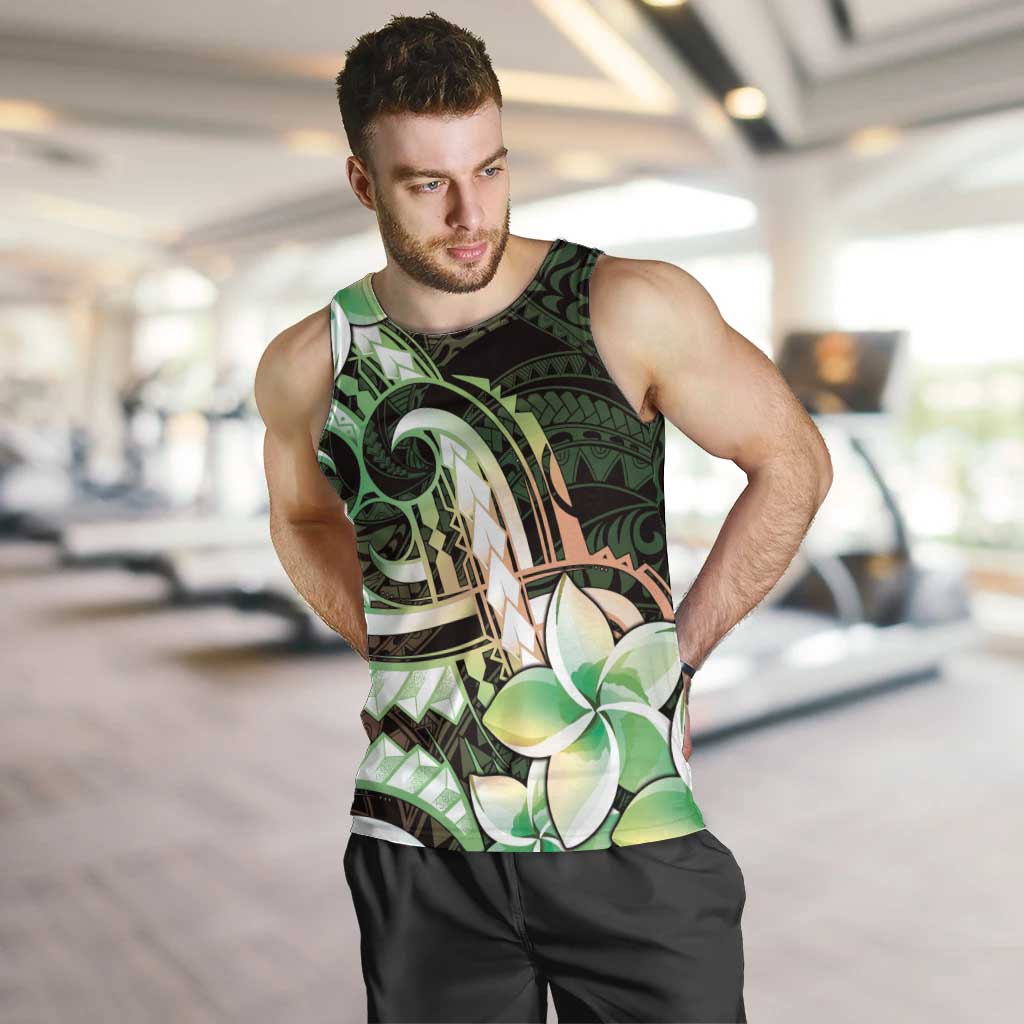 Polynesian Art Tattoo Men Tank Top Plumeria Flowers Green Gradient LT05 Green - Polynesian Pride