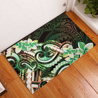 Polynesian Art Tattoo Rubber Doormat Plumeria Flowers Green Gradient