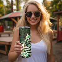 Polynesian Art Tattoo Skinny Tumbler Plumeria Flowers Green Gradient