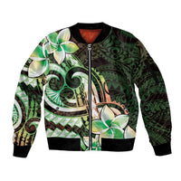 Polynesian Art Tattoo Sleeve Zip Bomber Jacket Plumeria Flowers Green Gradient LT05 Unisex Green - Polynesian Pride