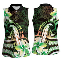 Polynesian Art Tattoo Women Sleeveless Polo Shirt Plumeria Flowers Green Gradient LT05 - Polynesian Pride