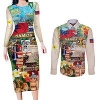 Samoa Culture Couples Matching Long Sleeve Bodycon Dress and Long Sleeve Button Shirt Embracing The Spirit LT05 Beige - Polynesian Pride