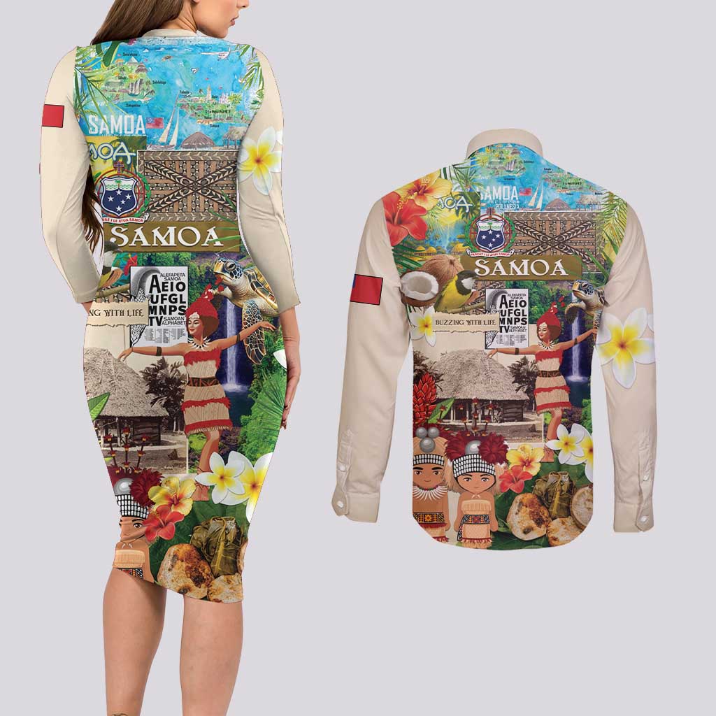 Samoa Culture Couples Matching Long Sleeve Bodycon Dress and Long Sleeve Button Shirt Embracing The Spirit LT05 - Polynesian Pride
