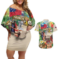 Samoa Culture Couples Matching Off Shoulder Short Dress and Hawaiian Shirt Embracing The Spirit LT05 Beige - Polynesian Pride
