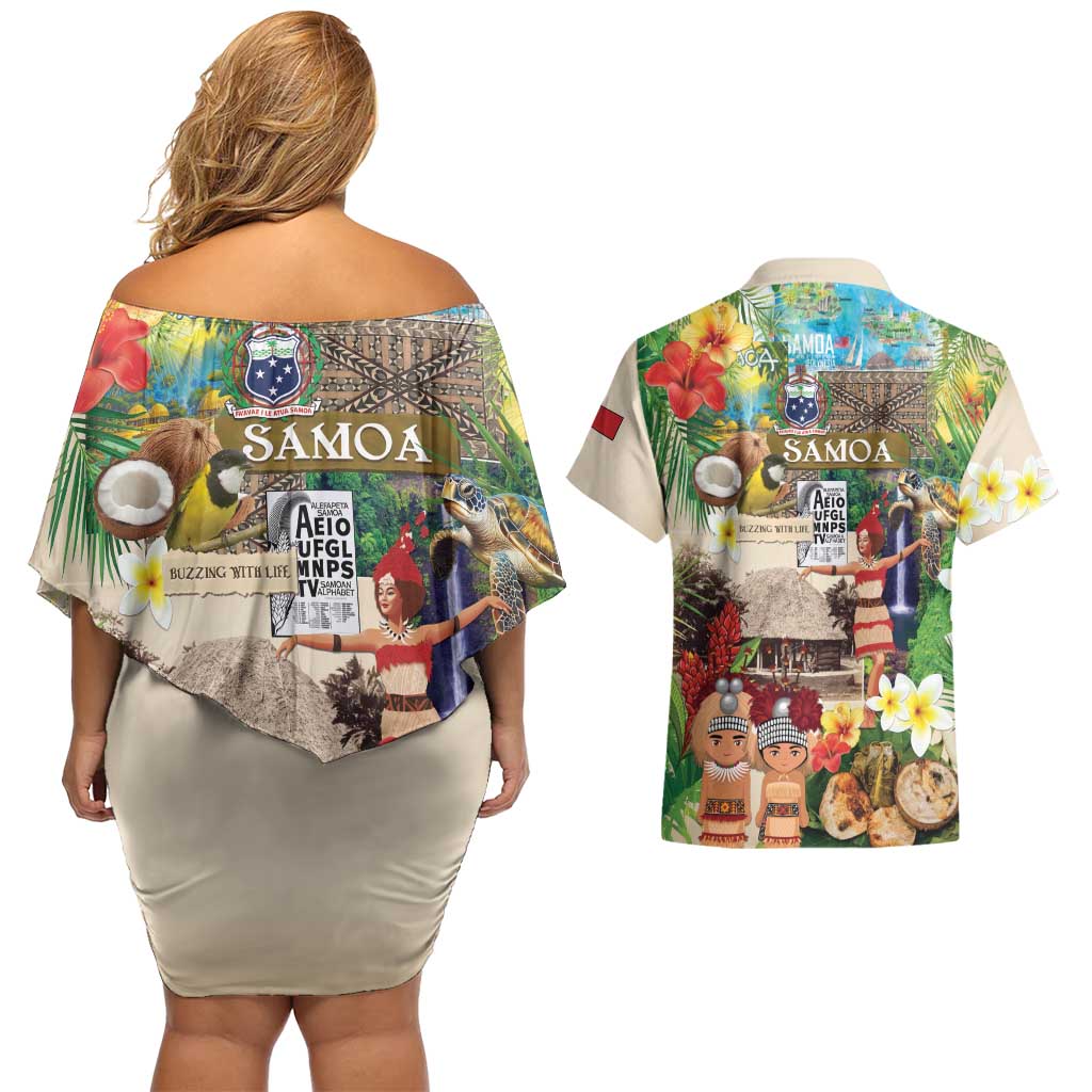 Samoa Culture Couples Matching Off Shoulder Short Dress and Hawaiian Shirt Embracing The Spirit LT05 - Polynesian Pride