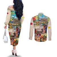 Samoa Culture Couples Matching Off The Shoulder Long Sleeve Dress and Long Sleeve Button Shirt Embracing The Spirit LT05 - Polynesian Pride