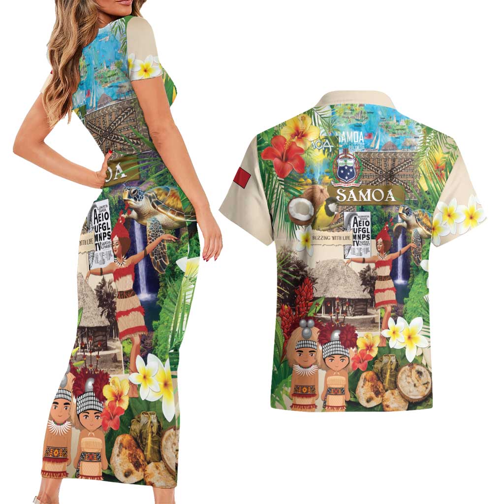 Samoa Culture Couples Matching Short Sleeve Bodycon Dress and Hawaiian Shirt Embracing The Spirit LT05 - Polynesian Pride