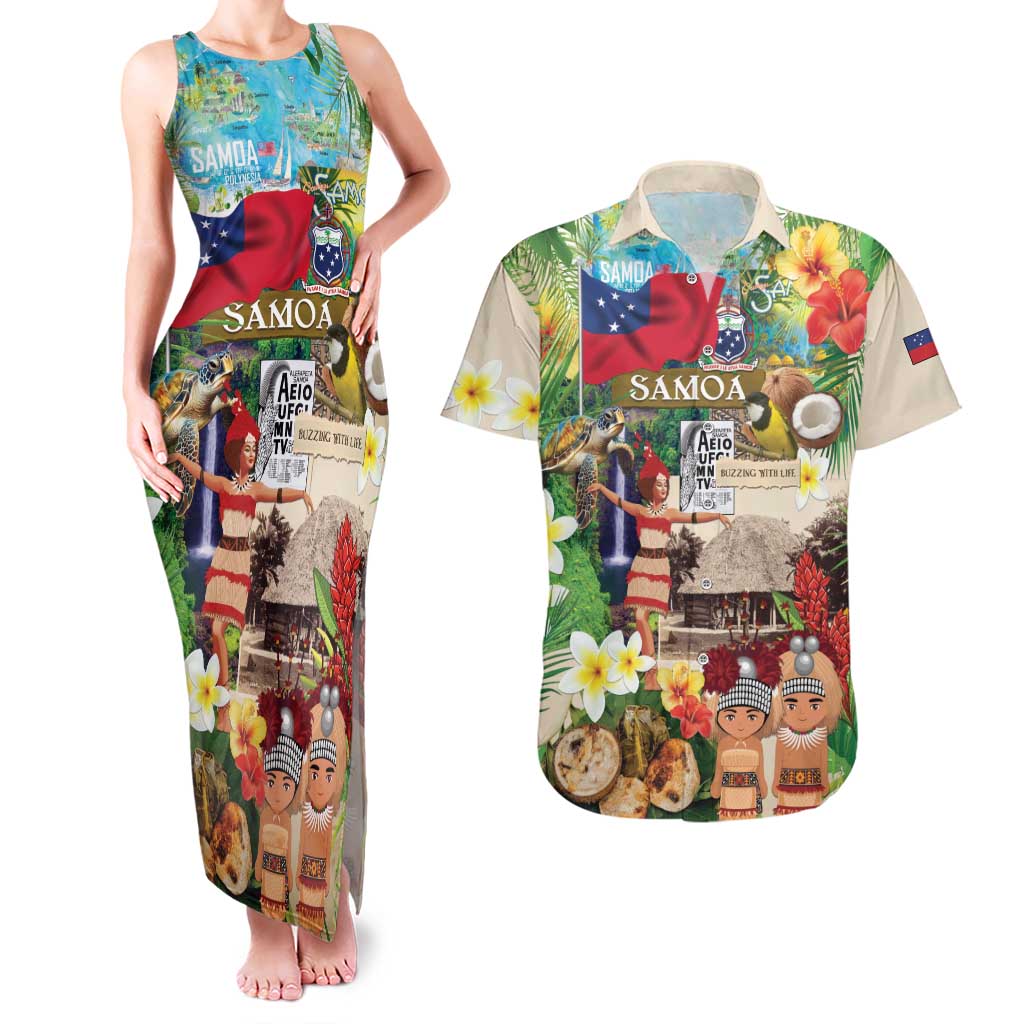 Samoa Culture Couples Matching Tank Maxi Dress and Hawaiian Shirt Embracing The Spirit LT05 Beige - Polynesian Pride