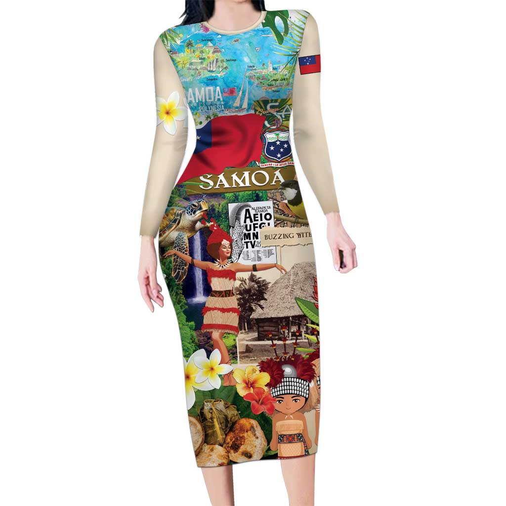 Samoa Culture Family Matching Long Sleeve Bodycon Dress and Hawaiian Shirt Embracing The Spirit LT05 Mom's Dress Beige - Polynesian Pride