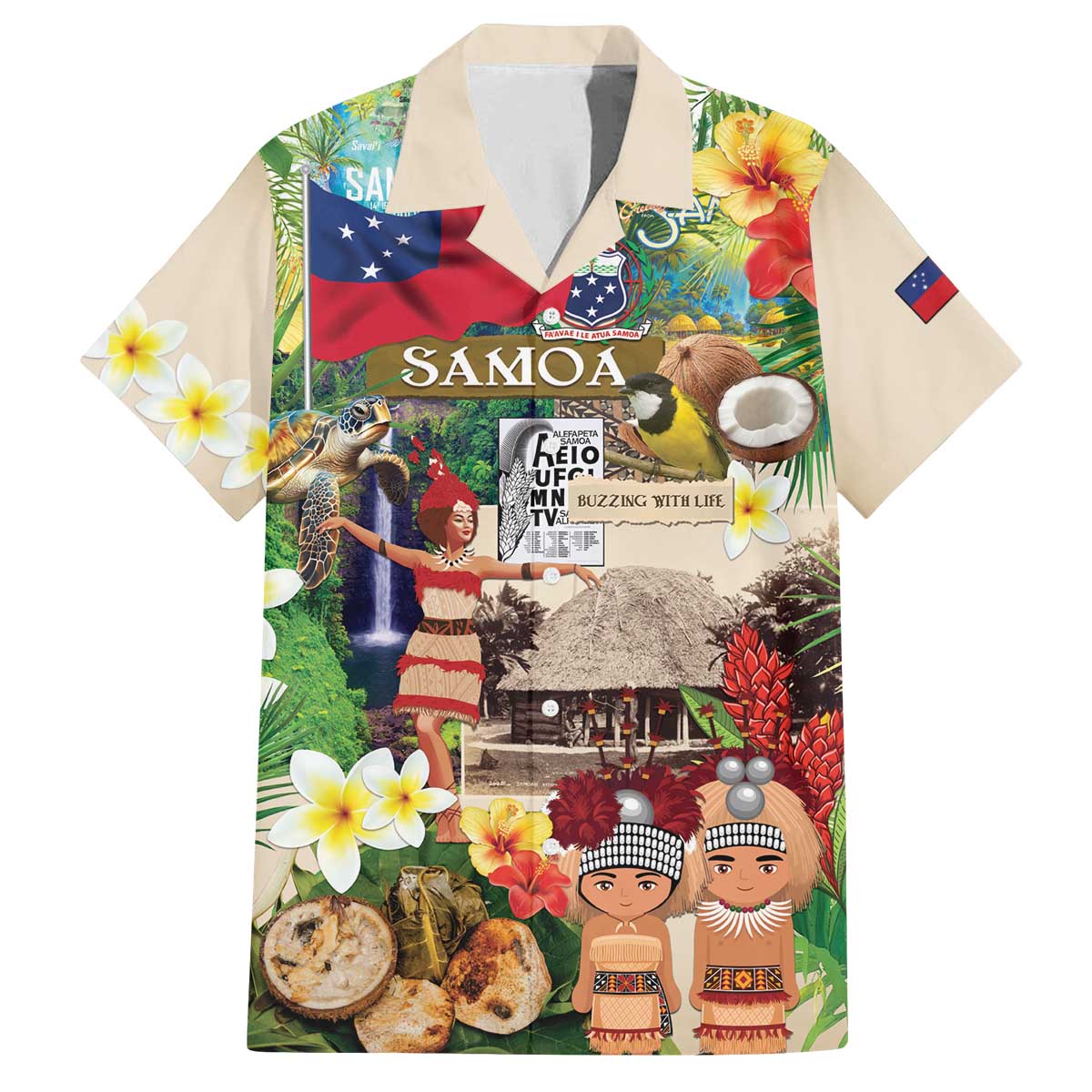 Samoa Culture Family Matching Off The Shoulder Long Sleeve Dress and Hawaiian Shirt Embracing The Spirit LT05 Dad's Shirt - Short Sleeve Beige - Polynesian Pride