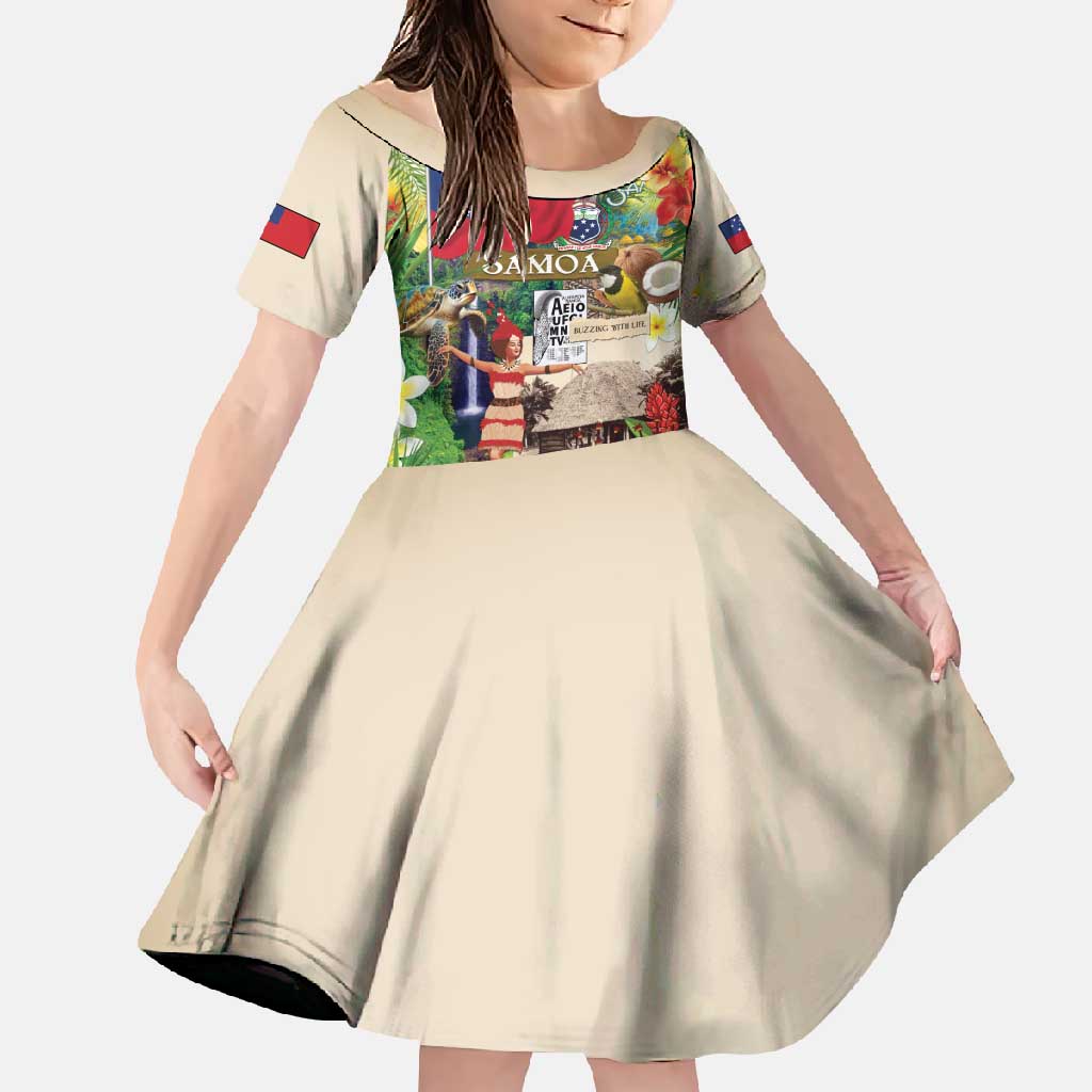 Samoa Culture Family Matching Off Shoulder Maxi Dress and Hawaiian Shirt Embracing The Spirit LT05 Daughter's Dress Beige - Polynesian Pride