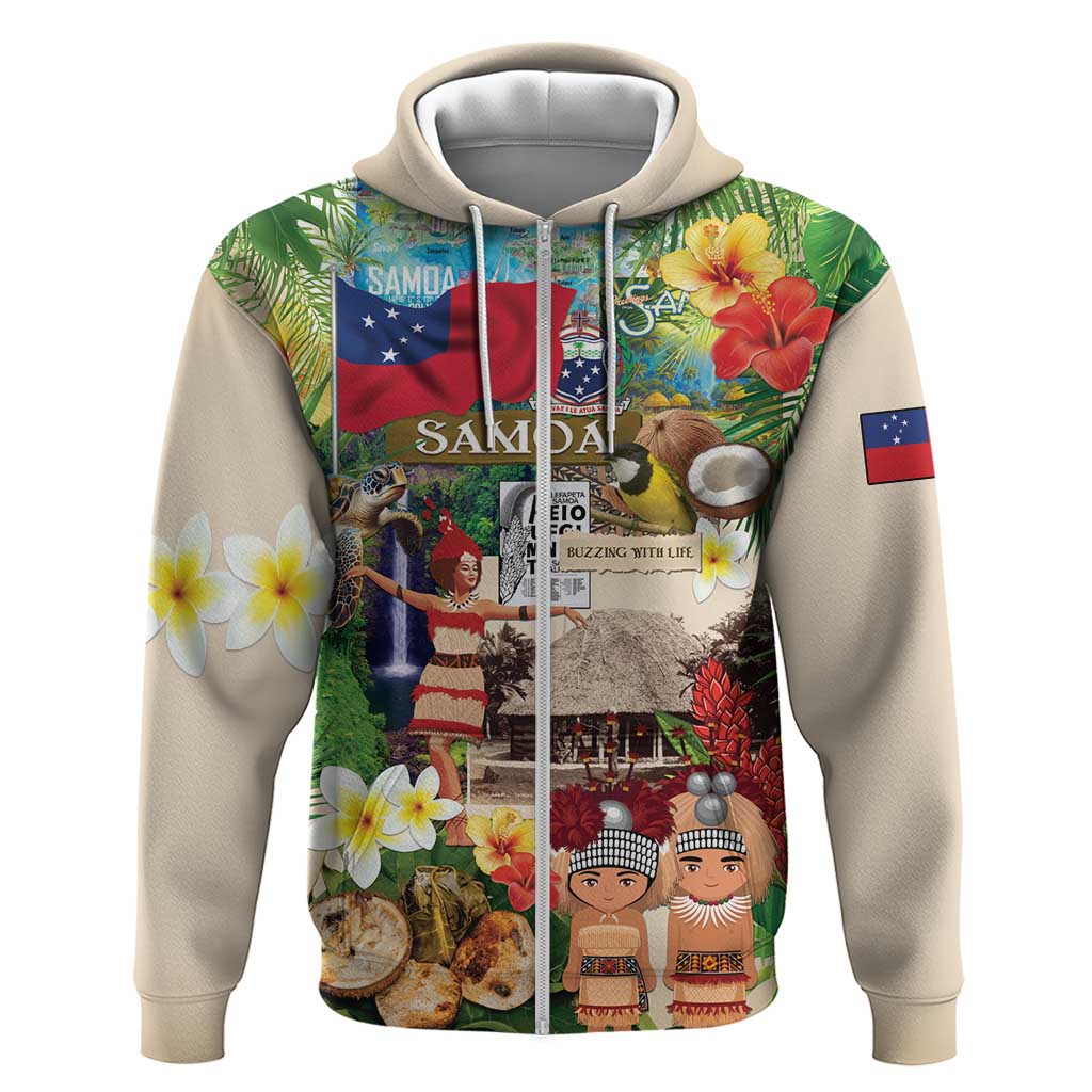 Samoa Culture Hoodie Embracing The Spirit LT05 Zip Hoodie Beige - Polynesian Pride