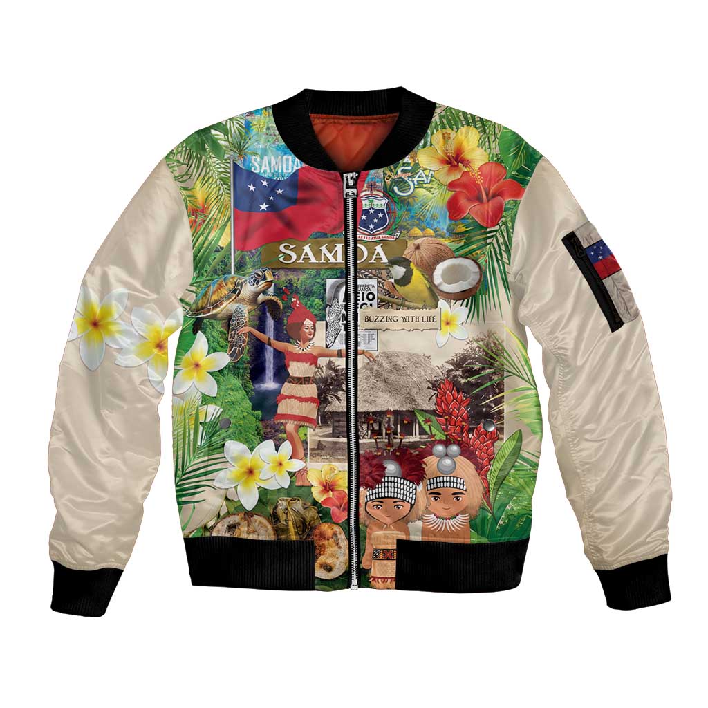 Samoa Culture Sleeve Zip Bomber Jacket Embracing The Spirit LT05 Unisex Beige - Polynesian Pride
