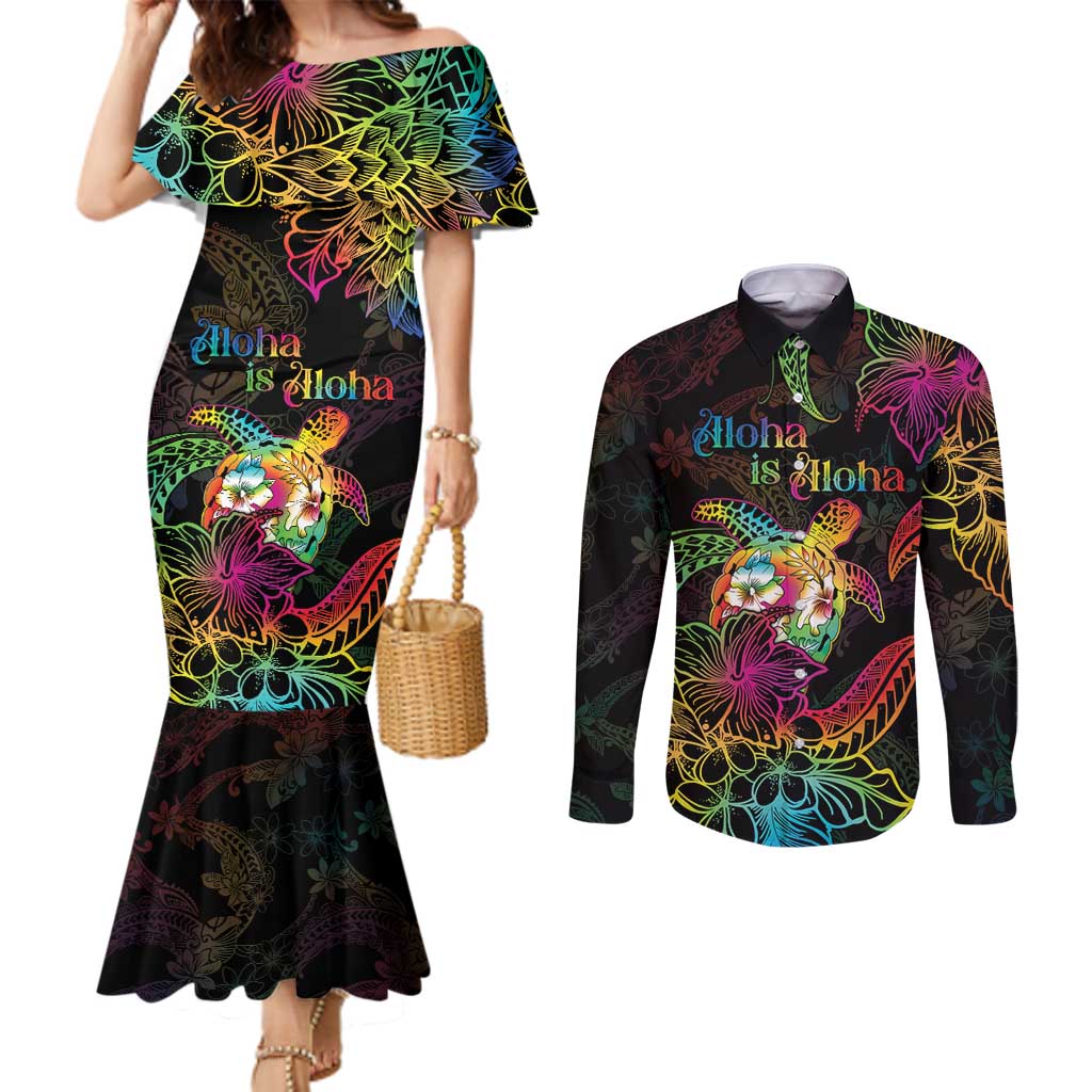 Hawaii Pride Couples Matching Mermaid Dress and Long Sleeve Button Shirt Aloha Is Aloha LT05 Colorful - Polynesian Pride