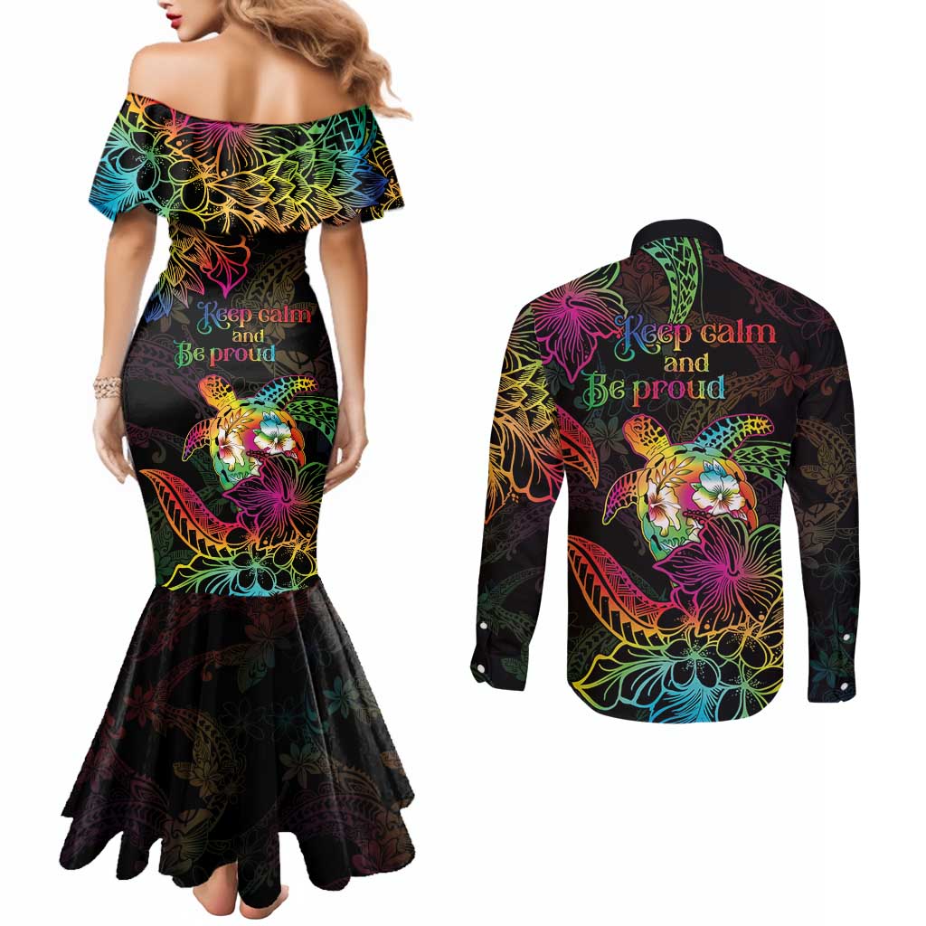 Hawaii Pride Couples Matching Mermaid Dress and Long Sleeve Button Shirt Aloha Is Aloha