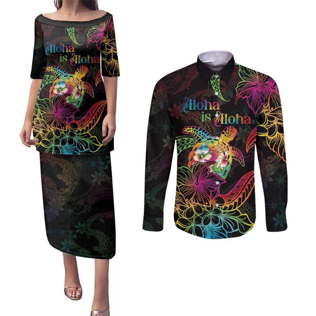 Hawaii Pride Couples Matching Puletasi and Long Sleeve Button Shirt Aloha Is Aloha LT05 Colorful - Polynesian Pride