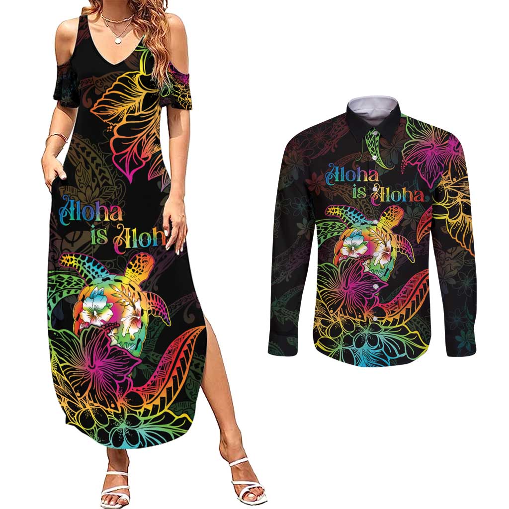 Hawaii Pride Couples Matching Summer Maxi Dress and Long Sleeve Button Shirt Aloha Is Aloha LT05 Colorful - Polynesian Pride