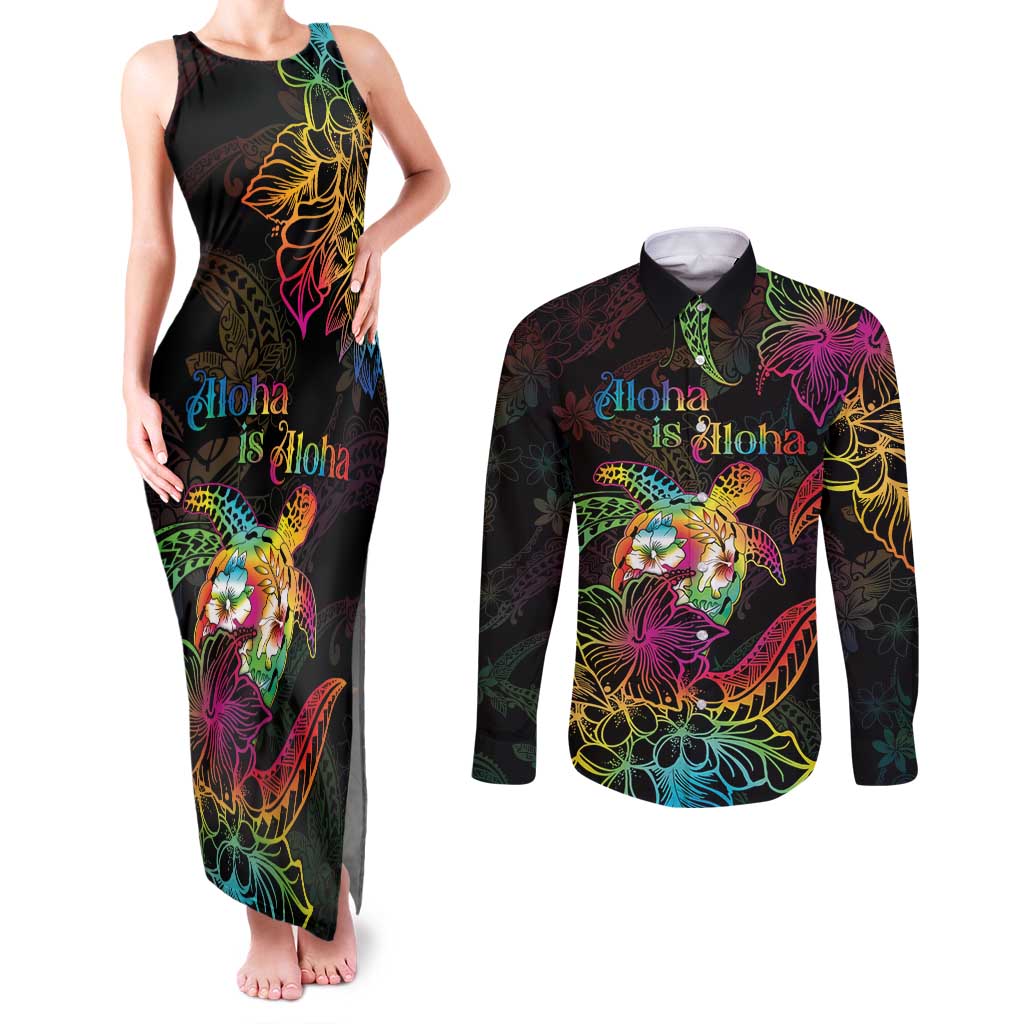 Hawaii Pride Couples Matching Tank Maxi Dress and Long Sleeve Button Shirt Aloha Is Aloha LT05 Colorful - Polynesian Pride