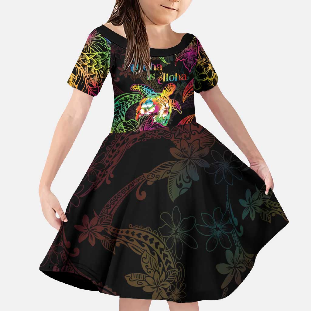 Hawaii Pride Family Matching Off Shoulder Maxi Dress and Hawaiian Shirt Aloha Is Aloha LT05 Daughter's Dress Colorful - Polynesian Pride