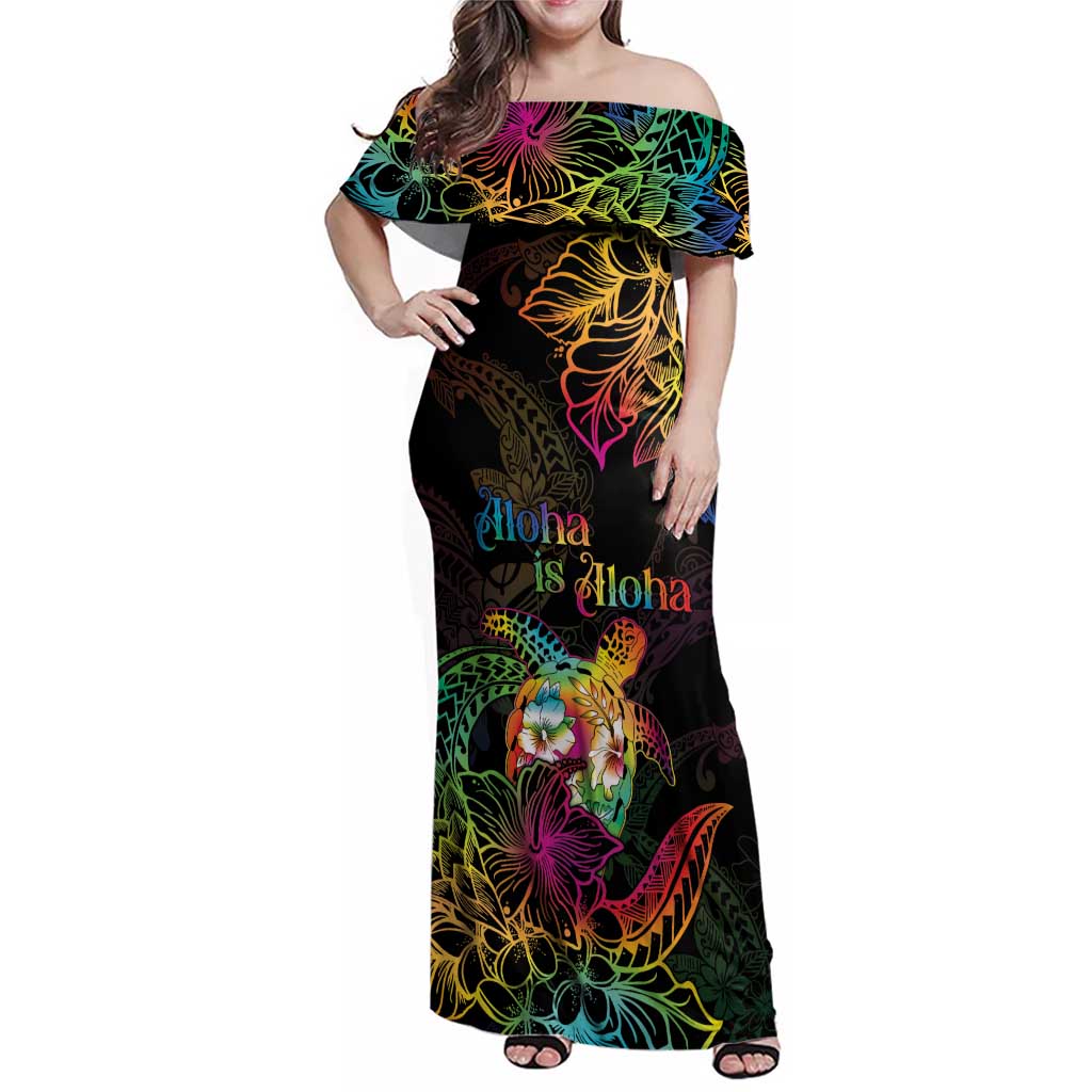 Hawaii Pride Family Matching Off Shoulder Maxi Dress and Hawaiian Shirt Aloha Is Aloha LT05 Mom's Dress Colorful - Polynesian Pride