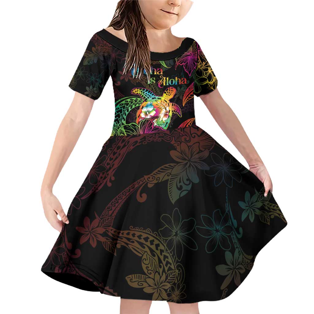Hawaii Pride Family Matching Off Shoulder Short Dress and Hawaiian Shirt Aloha Is Aloha LT05 Daughter's Dress Colorful - Polynesian Pride