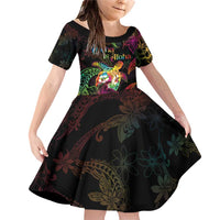 Hawaii Pride Family Matching Off Shoulder Short Dress and Hawaiian Shirt Aloha Is Aloha LT05 Daughter's Dress Colorful - Polynesian Pride