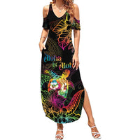 Hawaii Pride Family Matching Summer Maxi Dress and Hawaiian Shirt Aloha Is Aloha LT05 Mom's Dress Colorful - Polynesian Pride