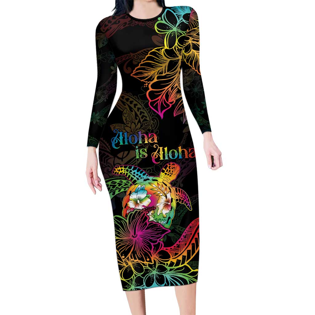 Hawaii Pride Long Sleeve Bodycon Dress Aloha Is Aloha LT05 Long Dress Colorful - Polynesian Pride