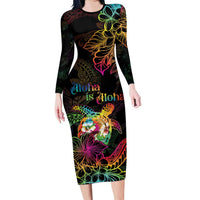 Hawaii Pride Long Sleeve Bodycon Dress Aloha Is Aloha LT05 Long Dress Colorful - Polynesian Pride