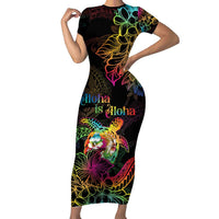 Hawaii Pride Short Sleeve Bodycon Dress Aloha Is Aloha LT05 Long Dress Colorful - Polynesian Pride