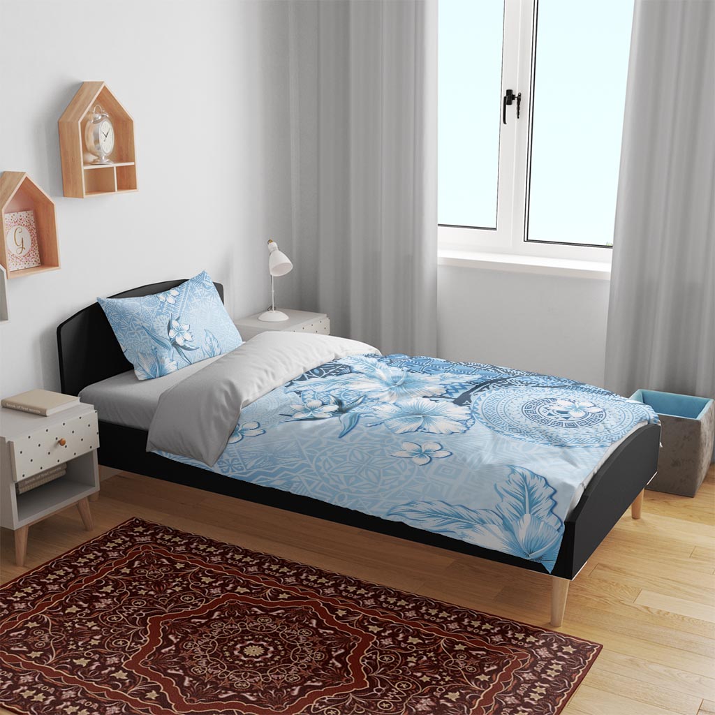 Hawaii Tapa Pattern With Blue Hibiscus Bedding Set