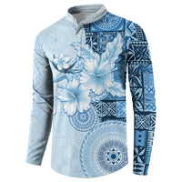Hawaii Tapa Pattern With Blue Hibiscus Button Sweatshirt