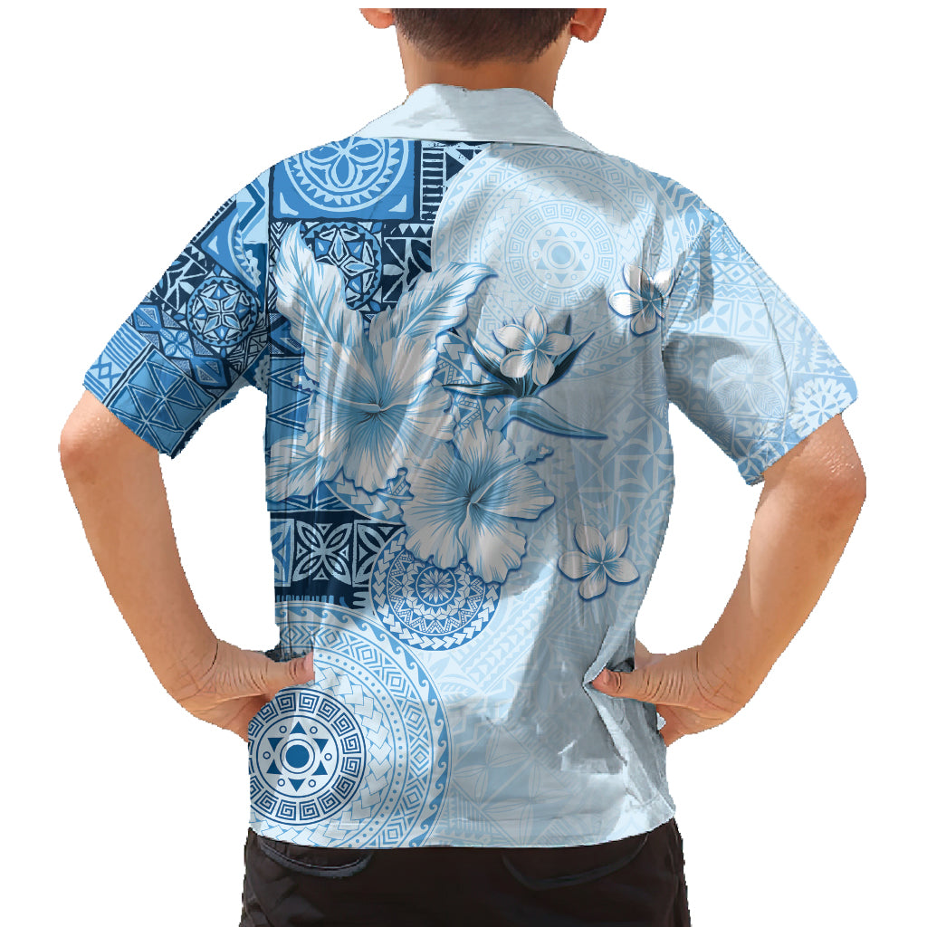 Hawaii Tapa Pattern With Blue Hibiscus Family Matching Mermaid Dress and Hawaiian Shirt LT05 - Polynesian Pride