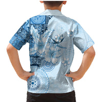 Hawaii Tapa Pattern With Blue Hibiscus Family Matching Mermaid Dress and Hawaiian Shirt LT05 - Polynesian Pride