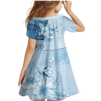 Hawaii Tapa Pattern With Blue Hibiscus Family Matching Mermaid Dress and Hawaiian Shirt LT05 - Polynesian Pride