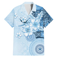 Hawaii Tapa Pattern With Blue Hibiscus Family Matching Mermaid Dress and Hawaiian Shirt LT05 Dad's Shirt - Short Sleeve Blue - Polynesian Pride