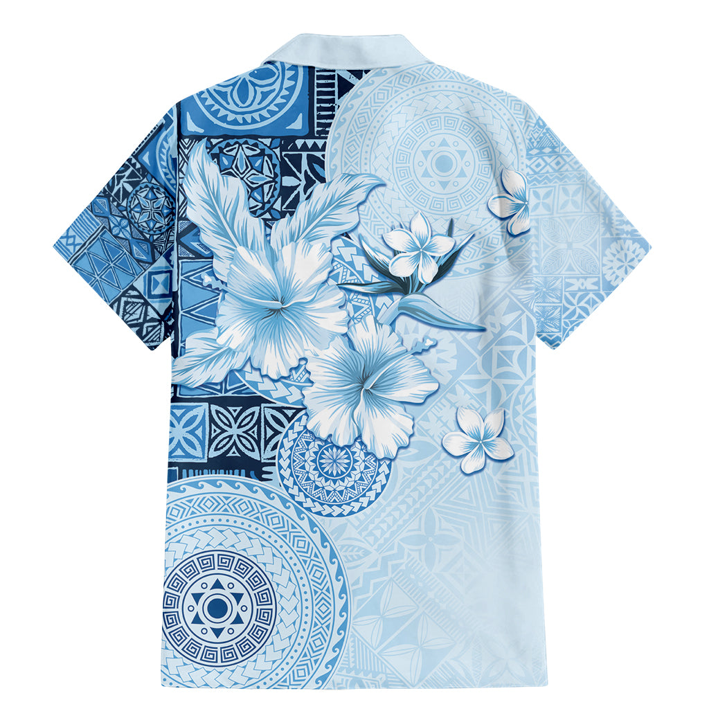 Hawaii Tapa Pattern With Blue Hibiscus Family Matching Mermaid Dress and Hawaiian Shirt LT05 - Polynesian Pride