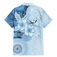 Hawaii Tapa Pattern With Blue Hibiscus Family Matching Mermaid Dress and Hawaiian Shirt LT05 - Polynesian Pride