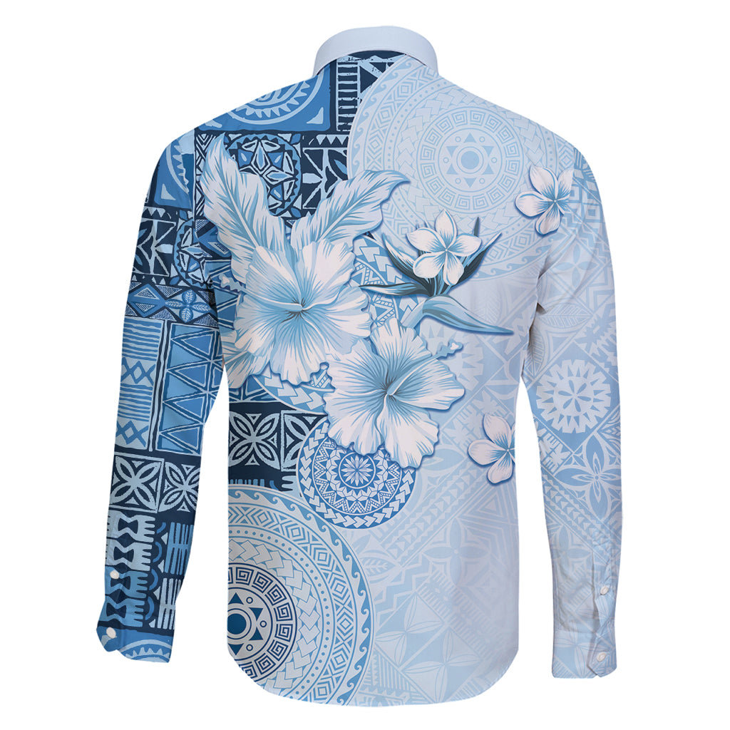 Hawaii Tapa Pattern With Blue Hibiscus Family Matching Mermaid Dress and Hawaiian Shirt LT05 - Polynesian Pride