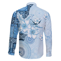 Hawaii Tapa Pattern With Blue Hibiscus Family Matching Mermaid Dress and Hawaiian Shirt LT05 - Polynesian Pride