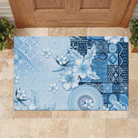 Hawaii Tapa Pattern With Blue Hibiscus Rubber Doormat