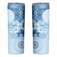 Hawaii Tapa Pattern With Blue Hibiscus Skinny Tumbler LT05 Blue - Polynesian Pride