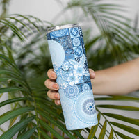 Hawaii Tapa Pattern With Blue Hibiscus Skinny Tumbler LT05 - Polynesian Pride